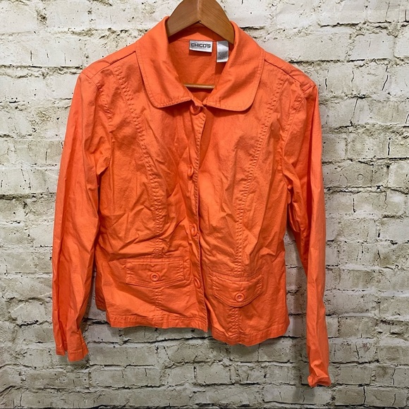 Chicos Orange Cotton Button Up Shirt Jacket - Picture 1 of 4